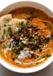 Carrot Soup with Spiced Ground Beef and Pine Nuts Recipe